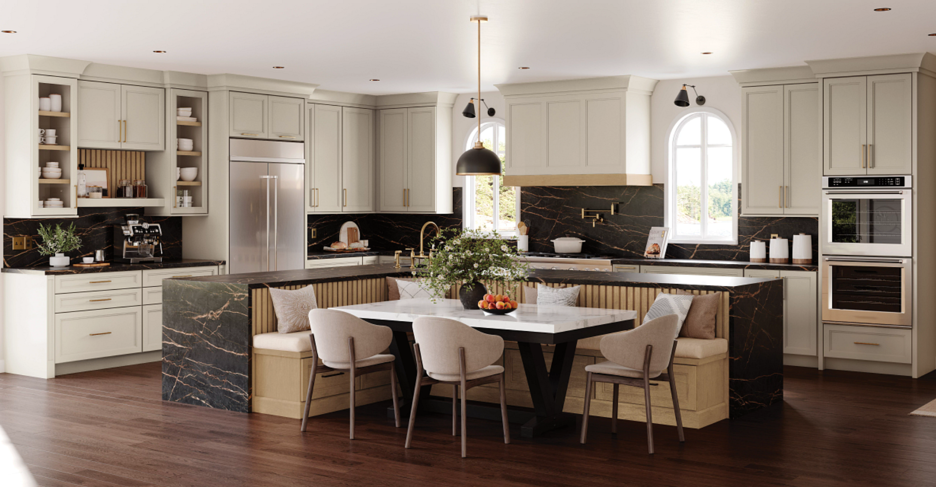 Woman sitting on a hardwood floor with a coffee mug in her hand.