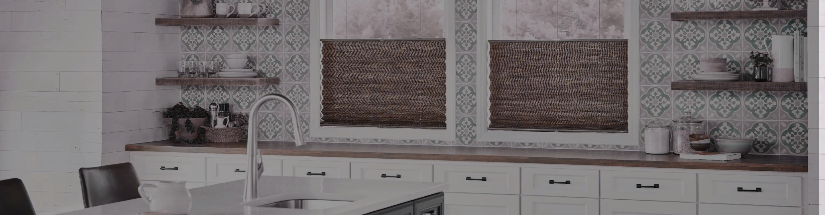 Shutters with grey walls. 